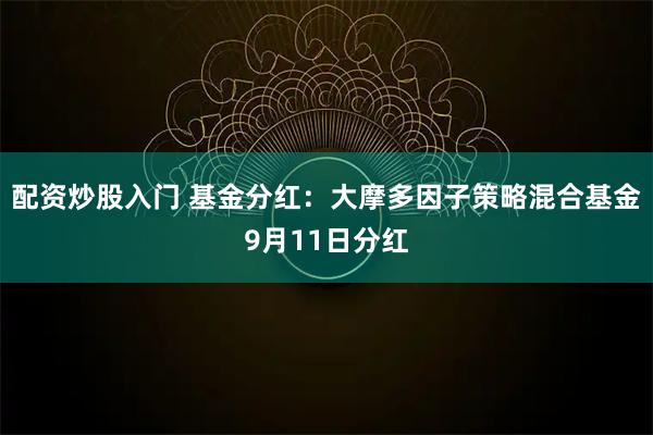 配资炒股入门 基金分红：大摩多因子策略混合基金9月11日分红